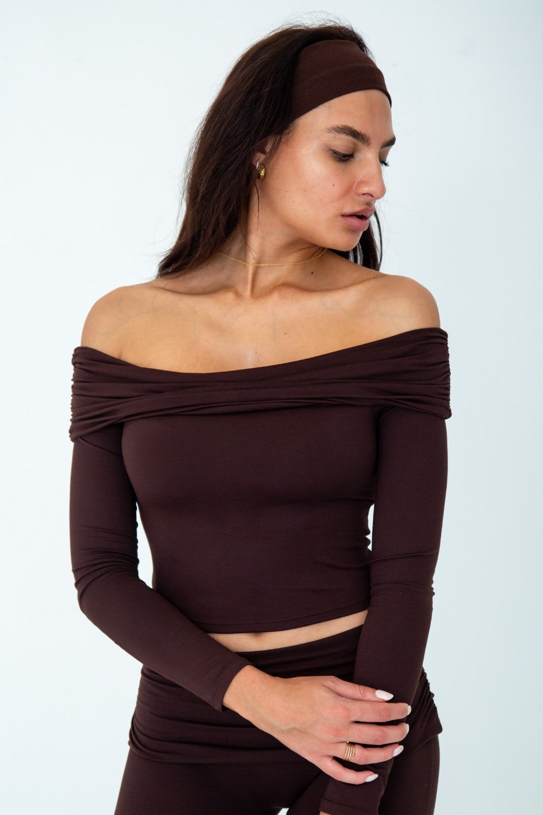 Latte Lounge Long Sleeve Drape Top in Espresso Brown